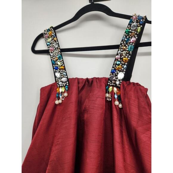 NWT Sunday in Brooklyn Embellished-Strap Bubble Mini Dress Size XS Red NA501 - Picture 7 of 12